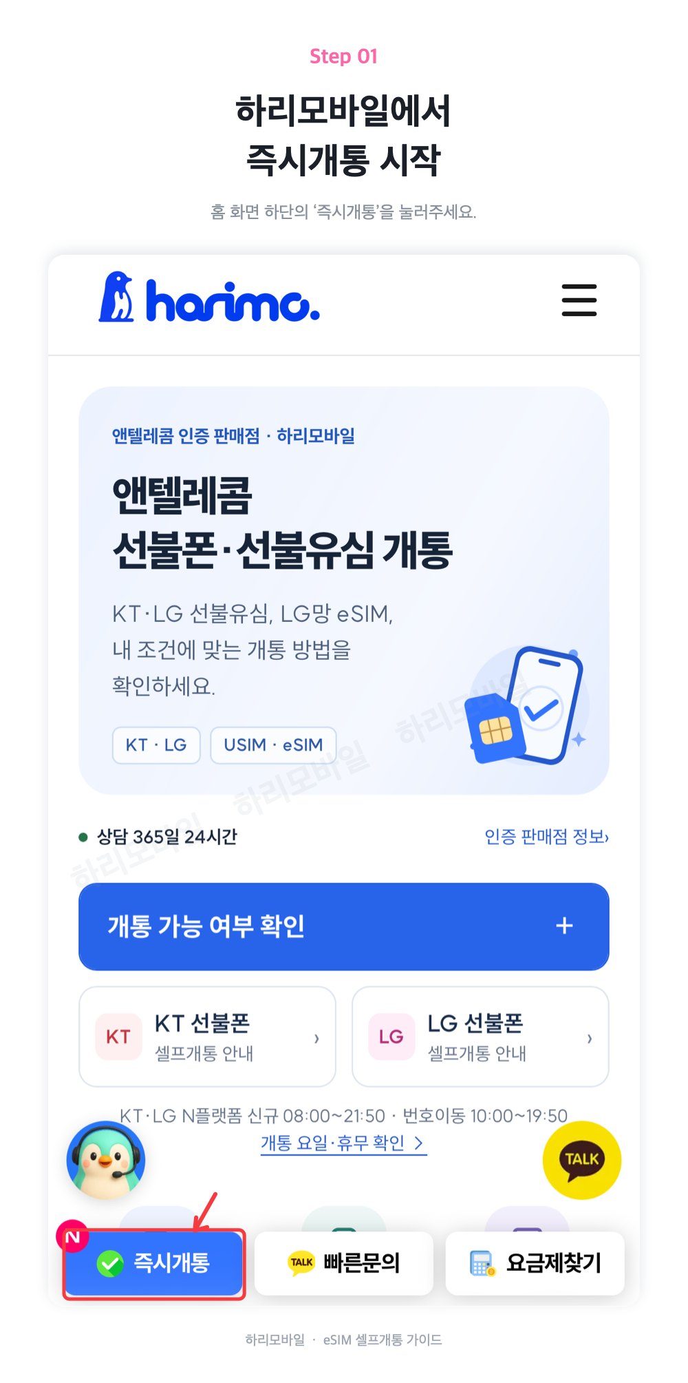KT 웹 즉시개통 시작 안내 화면