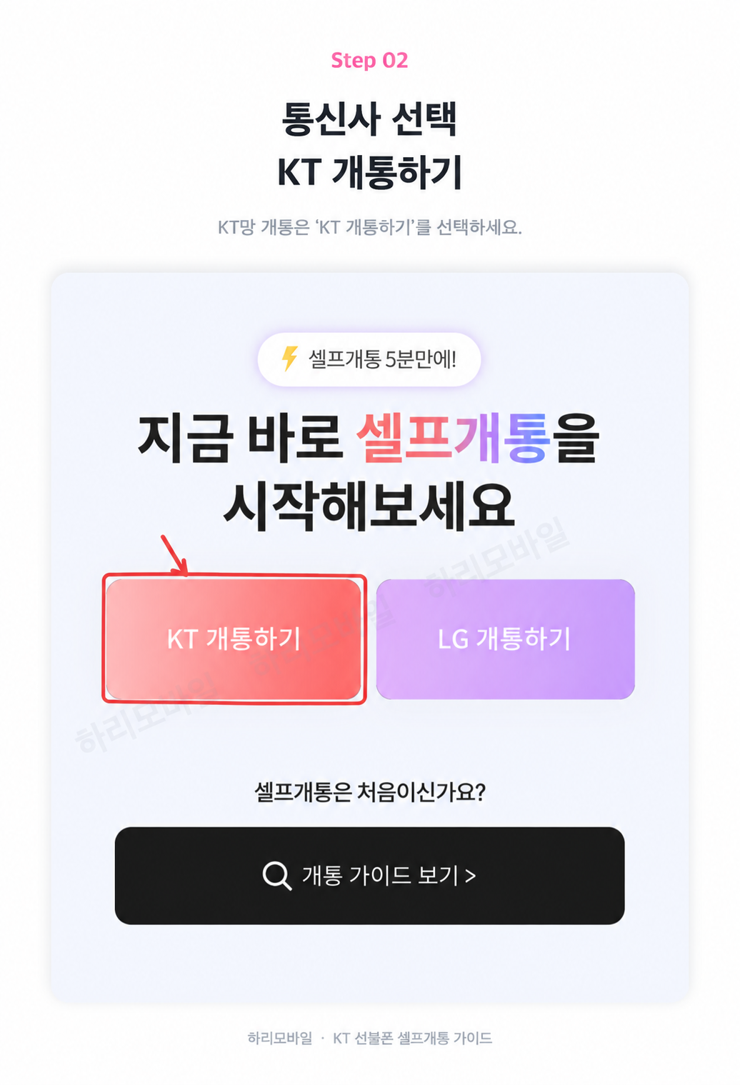 KT 웹 KT망 선택 안내 화면