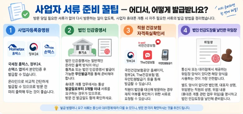 사업자 휴대폰 개통 필수 서류 발급 방법